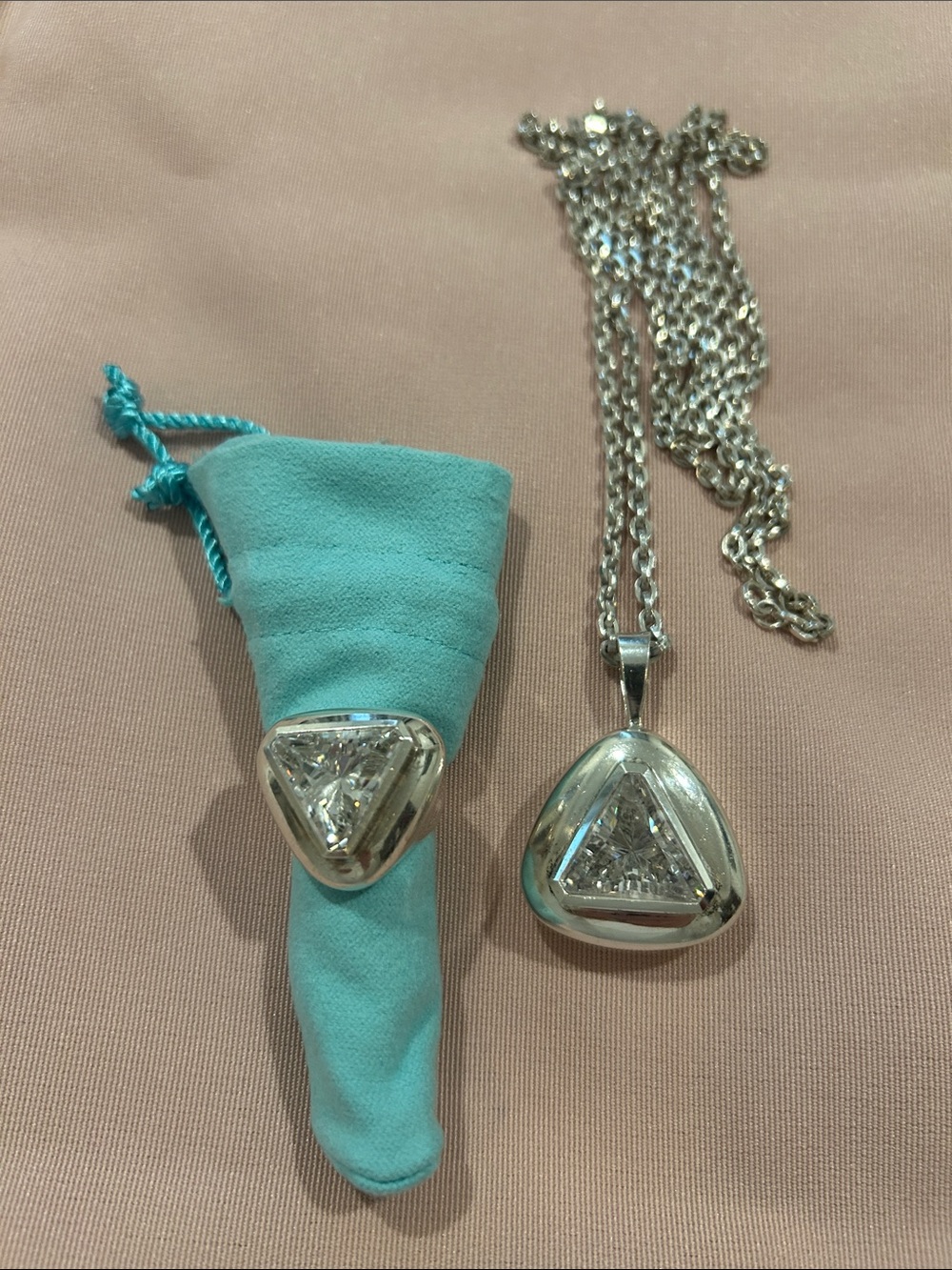 Vintage Silver Triangle Crystal  Statement Ring/Necklace